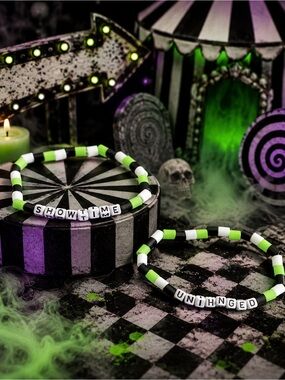 Beetlejuice-Inspired Crooked Showtime & Unhinged Bracelet Set | Spooky Carnival
